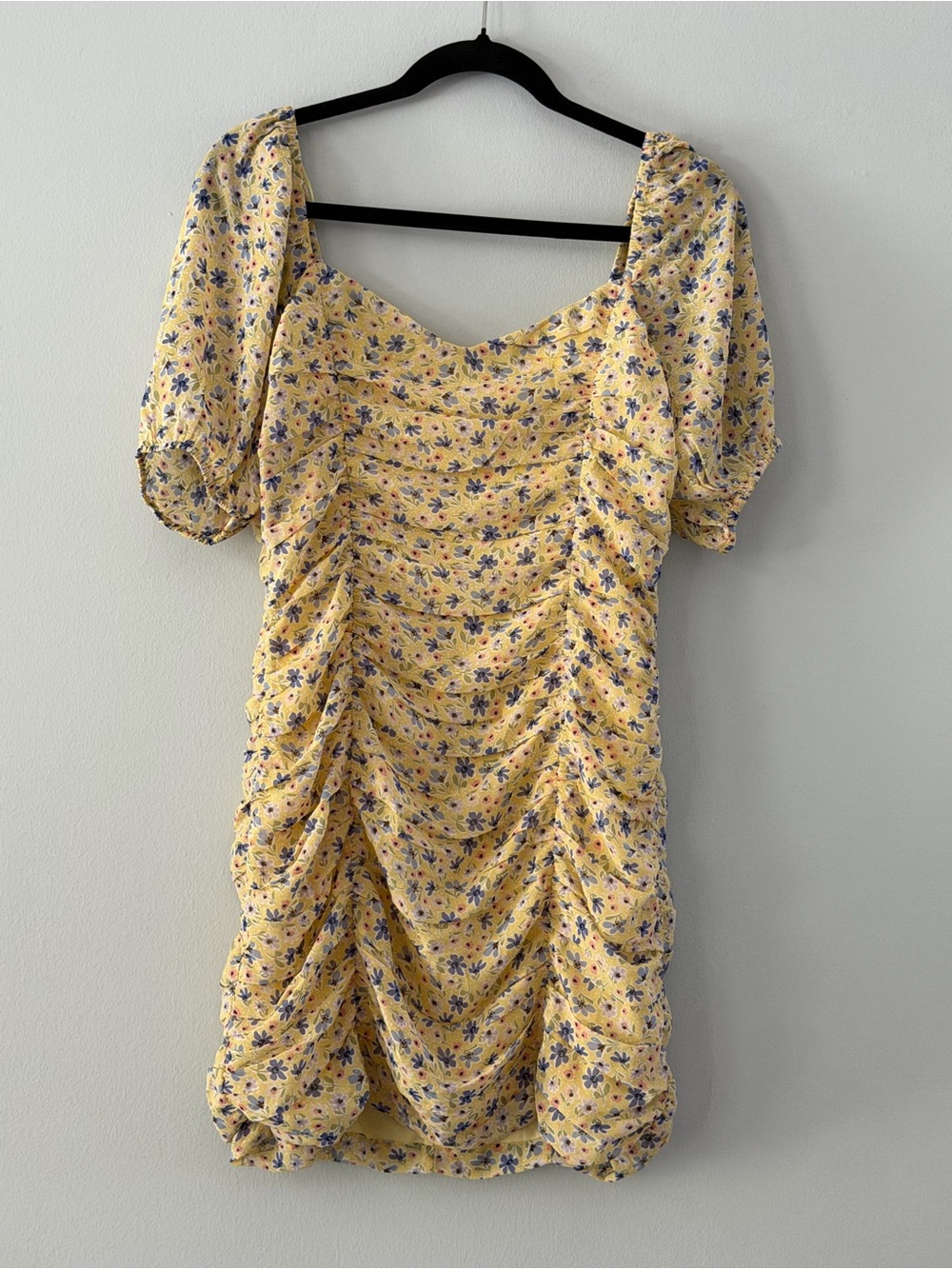 Lush BNWT Yellow Floral Ruched Mini Dress